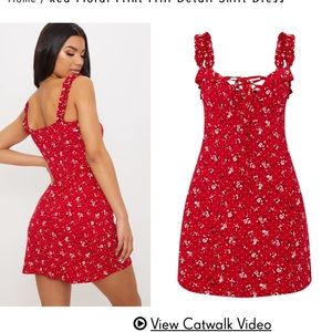 Pretty little thing red floral mini dress